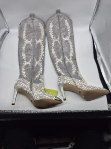 Gianni Bini Damen Stiefel High Größe 6 Silber Strass Western Stiletto Cowboy   - Bild 1 von 9