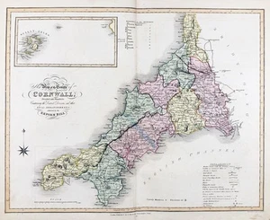 Cornwall Map Plymouth Falmouth Penzance Newquay Duncan Ebden County 1833 - Picture 1 of 1