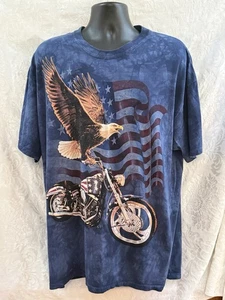 THE MOUNTAIN Men’s T-Shirt~2XL~S/S Tie-Dye BLUE Eagle/Motorcycle/US Flag EUC - Picture 1 of 5