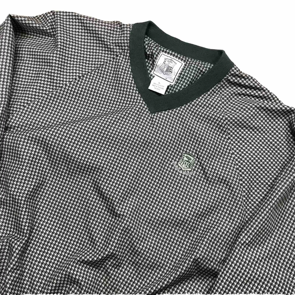 VTG PEBBLE BEACH GOLF V-NECK PULLOVER WINDBREAKER MENS Large Houndstooth Green - Image 1 of 4
