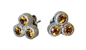 Judith Ripka Sterling Silver Genuine Faceted Citrine Post & Clutch Stud Earrings - Picture 1 of 2