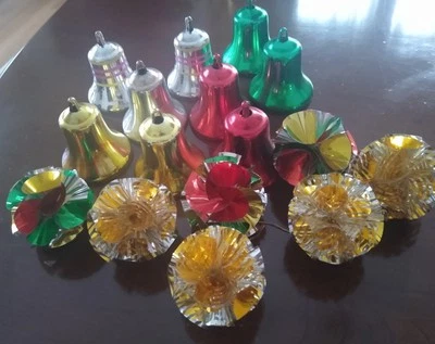 16 Vintage Plastic Bells & Foil Ornaments 1960 Retro Multi Color Mid Century - Image 1 of 4