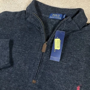 New Mens LT Tall Polo Ralph Lauren Estate-Rib L/S Charcoal 1/4 Zip Red Pony - Picture 1 of 10