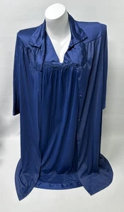 Vintage Vanity Fair Womens Navy Nightgown & Robe Peignoir Set Nylon Size Small - Picture 1 of 16