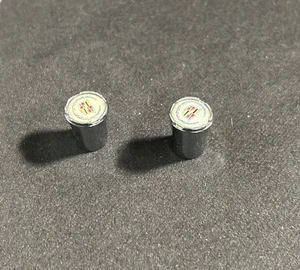 Cadillac Logo in White on Shining Silver Aluminum Tire Valve Stem Caps - Picture 1 of 4