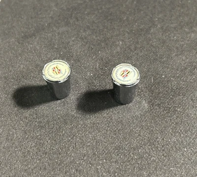 Cadillac Logo in White on Shining Silver Aluminum Tire Valve Stem Caps - Image 1 of 4