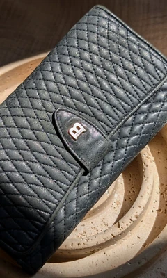 Cartera larga de cuero negra italiana vintage Bally acolchada doble pliegue Foto 1 de 4