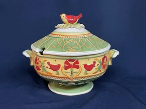 Tazón de sopa Fitz And Floyd "Bellacara" pájaro pintado a mano en la parte superior - Imagen 1 de 9