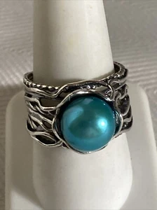 Shablool Didae Israel Beautiful Sterling Silver Teal Pearl Ring Size 9.5 - Picture 1 of 9