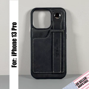 Funda tipo billetera para iPhone 13 Pro - Cuero sintético gris pizarra | Correa de mano y soporte - Imagen 1 de 18