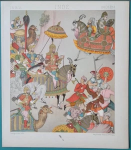 Indian Antique Color Print 19th Century Mughal Miniature Art India  Military - Picture 1 of 1