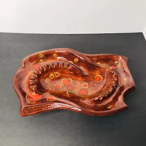 VTG Ashtray Glazed Ceramic Mod Retro Orange Brown 14” Shaped Funky MCM #479 - Picture 1 of 12