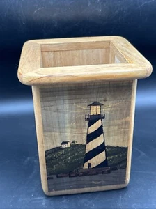 Wooden Lighthouse Utensil Holder Kamenstein Coastal Breeze Box Vase Catch all - Picture 1 of 6