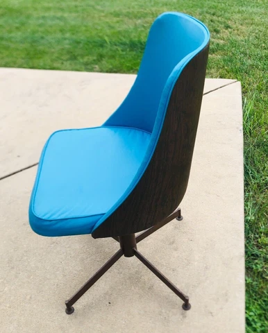 vtg mcm bucket chair swivel bar lounge chair blue with faux wood back vinyl 60s Cover