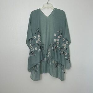 Sage Green Woman’s Kimono Beach Coverup daisy floral embroidered one size Boho