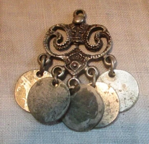 Pendant Vintage Flat Round Dangles Silvertone - Bild 1 von 9
