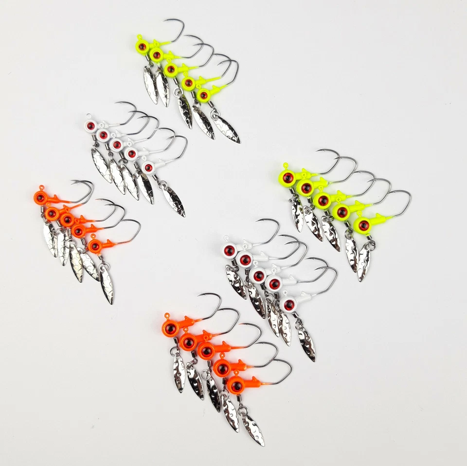 15er Set JIG SPINNER Jig Köpfe Skirted Spinn Jigs Tail Köder Buzz Chatter Bait  - Bild 1 von 1