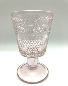 Sandwich Style Stemmed Pink Goblet Glass KIG Indonesia Floral - Picture 1 of 10