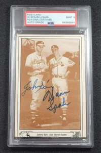 Rare 1983 WARREN SPAHN-JOHNNY SAIN Signed Postcard-BOSTON BRAVES-PSA 9 Autos - Picture 1 of 7