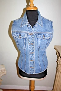 Vintage 80’s Authentic Gasoline Classic Denim Vest faded denim Great Conditon M - Picture 1 of 8