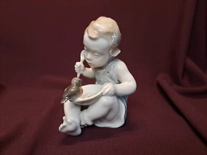 Estatuilla Rosenthal De Colección Niño con Pájaro 1664 Alemania Gronau - Imagen 1 de 10