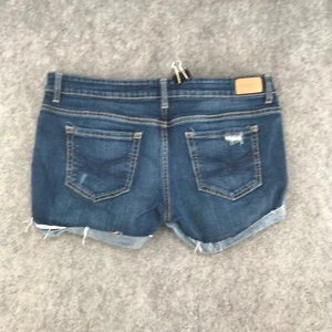 Aeropostale Shorts Womens Size 8 Blue Denim Midi Destroyed Destructed Roll Cuff - Picture 1 of 13