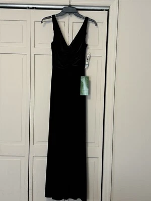 Onyx Nite Black Velvet Evening Gown Ruching 58” Long Sz 6 With Tags - Image 1 of 4