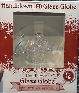 Christmas Hand Blown Glass Angel Snowglobe With Color Changing LED Lights NIB