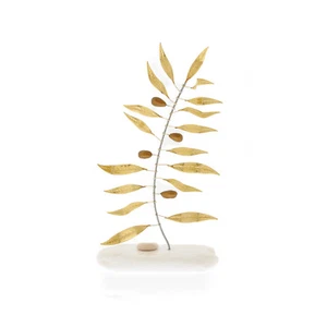 Olivenzweig, moderne handgefertigte Skulptur aus Messing & Marmor - Höhe 27 cm - Bild 1 von 3