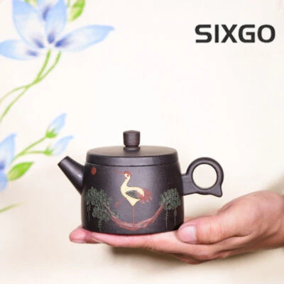 On Big Sales Real Yixing Zisha Black Clay Tea Pot Crane Relief Carved Handmade - Image 1 of 4