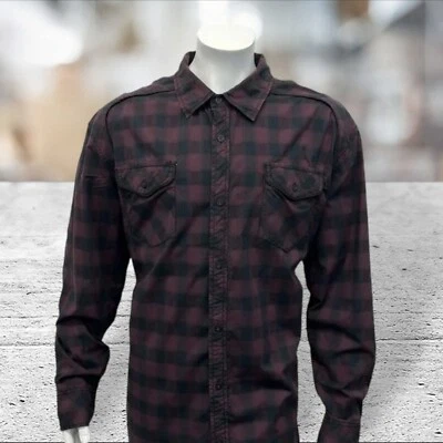 Buckle Black Athletic Fit Burgundy Black Plaid Western Long Sleeve Shirt XXL - Image 1 of 4