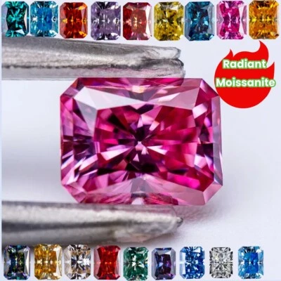 5 colors 3x5~10x12mm Red D Pink VVS1 Radiant Moissanite Stone GRA Certificate - Image 1 of 4