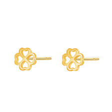 Gold on Sterling Silver Lucky Love Heart 4 Leaf Clover Shamrock Stud Earrings