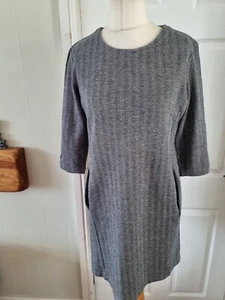 The White Company Grey&navy Herringbone Cotton &wool Blend Shift Dress Uk 14... - Picture 1 of 11
