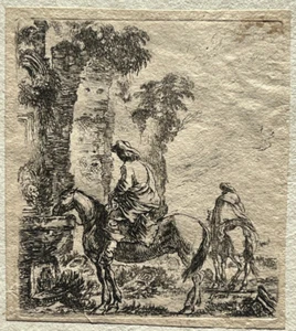 Mann Trinken Pferd Gravur Israel Henriet Stefano Della Bella Xvii ° - Bild 1 von 2