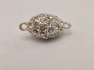 Alloy Oval Rhinestone Magnetic Clasp, Silver Color, About 13mm wide, 25mm long - Picture 1 of 4