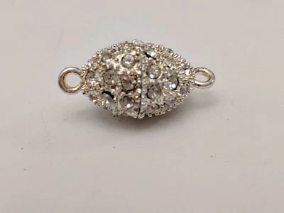 Alloy Oval Rhinestone Magnetic Clasp, Silver Color, About 13mm wide, 25mm long - Image 1 of 4