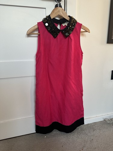 Autentico Abito Miu Miu Rosa Lino Shift Gioiellato Medio