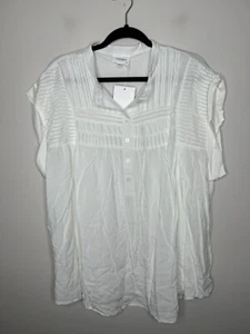 Andree By Unit White Buttons V-Neck Short Sleeve Boho Top Size 1X NWT - Picture 1 of 9