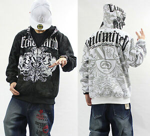 Herren Hip Hop Ecko Unltd Reißverschluss Baumwolle Futter Hoodie Graffiti Druck warmer Pullover