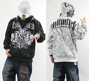 Men's Ecko Hip-Hop Zipper Cotton Lining Warm Hoodie Graffiti Print Sweater Coat - Picture 1 of 14