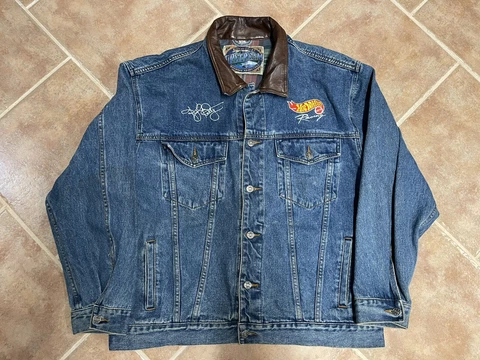 Vintage Kyle Petty Hot Wheels Racing Denim NASCAR Jacket Coat Mens XL Pontiac Cover