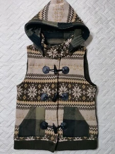 Sweater Project Women’s M Sweater Hooded Green- Beige Jacket Double Breasted - Picture 1 of 9