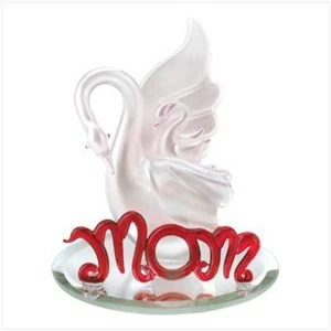 Vidrio Rosa Perla CISNE MAMÁ con Bebé Pollito - Base Espejo Regalo Madres Día de la Madre - Imagen 1 de 1