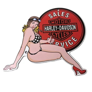 Vintage Harley Davidson Motorcycles Sign - Porcelain Gas Pump Sales Service Sign - Picture 1 of 14