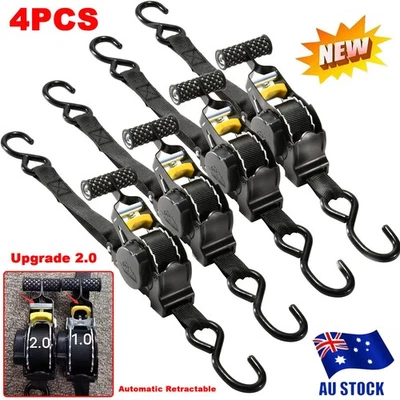 4 Pack Automatic Retractable Ratchet Tie Down Strap With S Hooks Quick Release - image 1 of 4