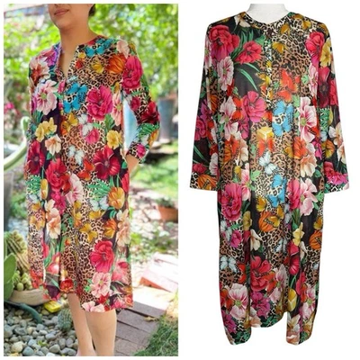 NWOT Johnny Was Sandra Seaside Dress M Floral Butterfly Leopard Boho Pockets - Image 1 of 4