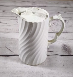 Vintage White Fluted Ceramic Jug And Lid 7 Inches Tall - Picture 1 of 11