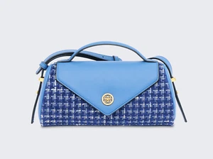 Bolvaint Juliette Shoulder Bag Blue leather Tweed Crossbody Clutch Purse - Picture 1 of 9
