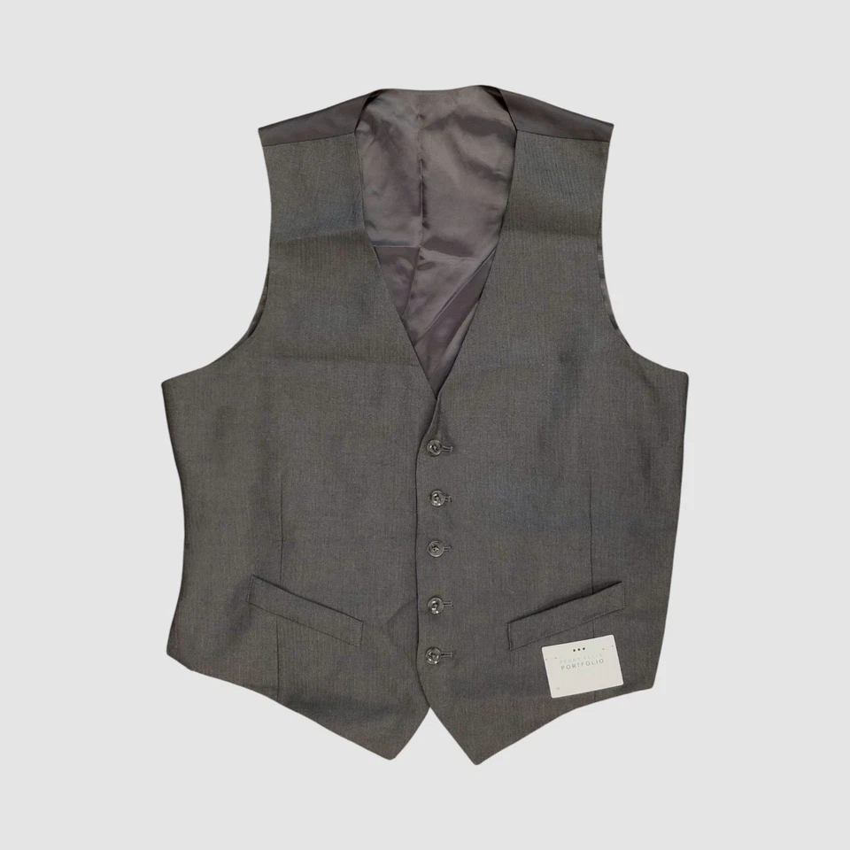 Perry Ellis Portfolio Men Gray Herringbone 5-Button Suit Vest Waistcoat Size M - Image 1 of 4